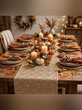 NWT Homewear Gold Sequin Embroidered Table Runner 14x72" - Holiday Glam MSRP $60